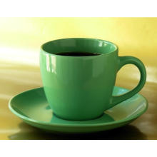 Taza de café y platillo de porcelana promocional color verde Glaz
